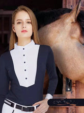 Spring-Autumn Equestrian Long Sleeve Stretch Fit Riding Shirt, Knit Polo Collar Equestrian Top, Suitable For All Seasons