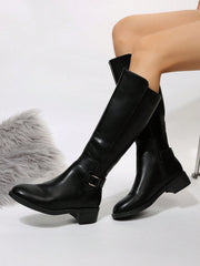2025 New Women's Equestrian-Style Over-The-Knee Boots With Belt Buckle, Straight Tube, Slimming, Brown, Winter , Perfect With Black Skirt