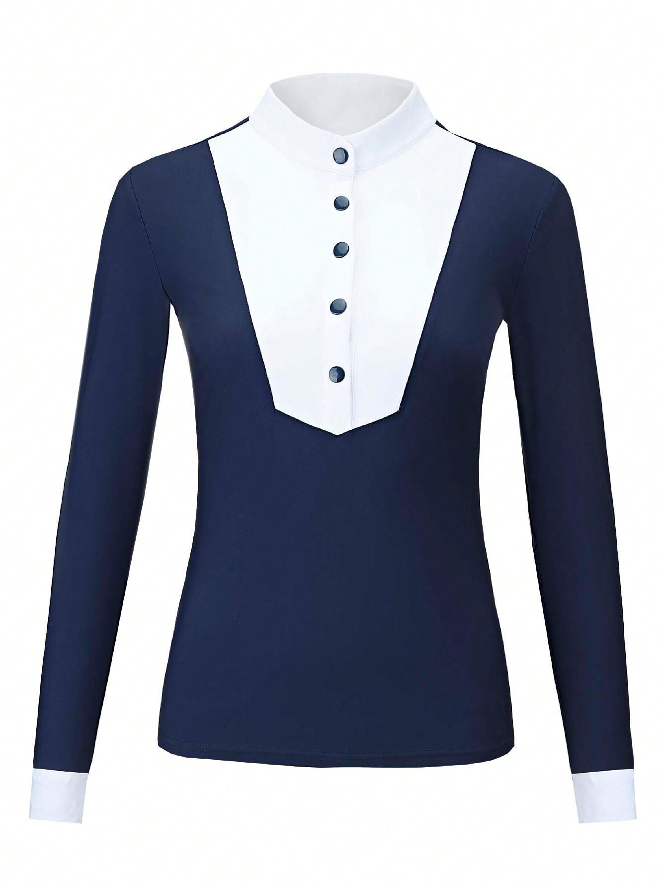 Spring-Autumn Equestrian Long Sleeve Stretch Fit Riding Shirt, Knit Polo Collar Equestrian Top, Suitable For All Seasons