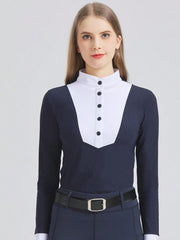 Spring-Autumn Equestrian Long Sleeve Stretch Fit Riding Shirt, Knit Polo Collar Equestrian Top, Suitable For All Seasons