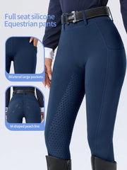 ROYALS MATTINI Women's Army Green Equestrian Riding Pants With Pockets, Full Seat Silicone Anti-Slip Durable Horse Riding Tights, Quick Dry Suitable For Equestrian Sports