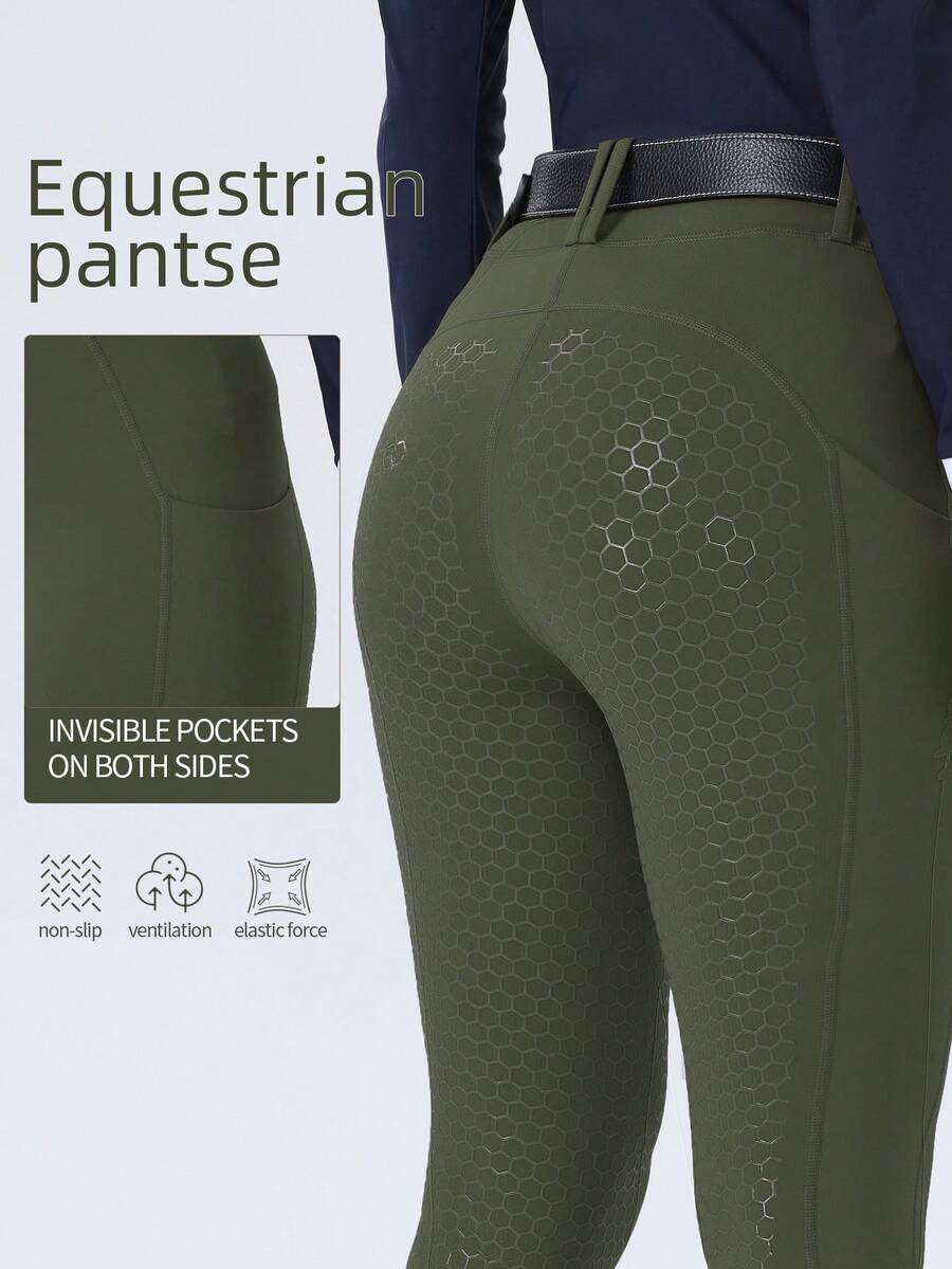 ROYALS MATTINI Women's Equestrian Silicone Full Seat Riding Pants With Pockets, Dark Grey, Quick-Dry Horse Riding Tights For Sports