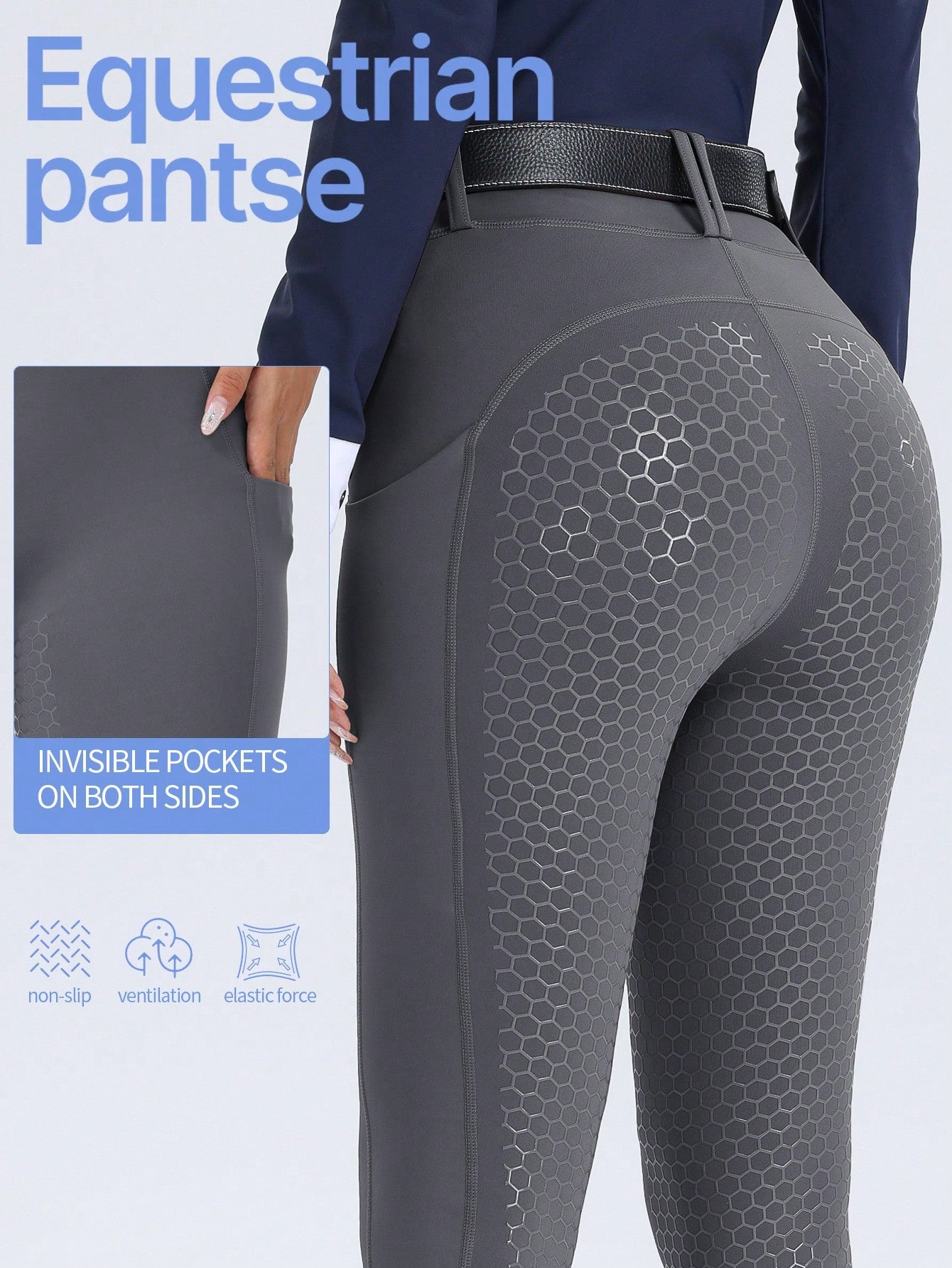 ROYALS MATTINI Women's Army Green Equestrian Riding Pants With Pockets, Full Seat Silicone Anti-Slip Durable Horse Riding Tights, Quick Dry Suitable For Equestrian Sports