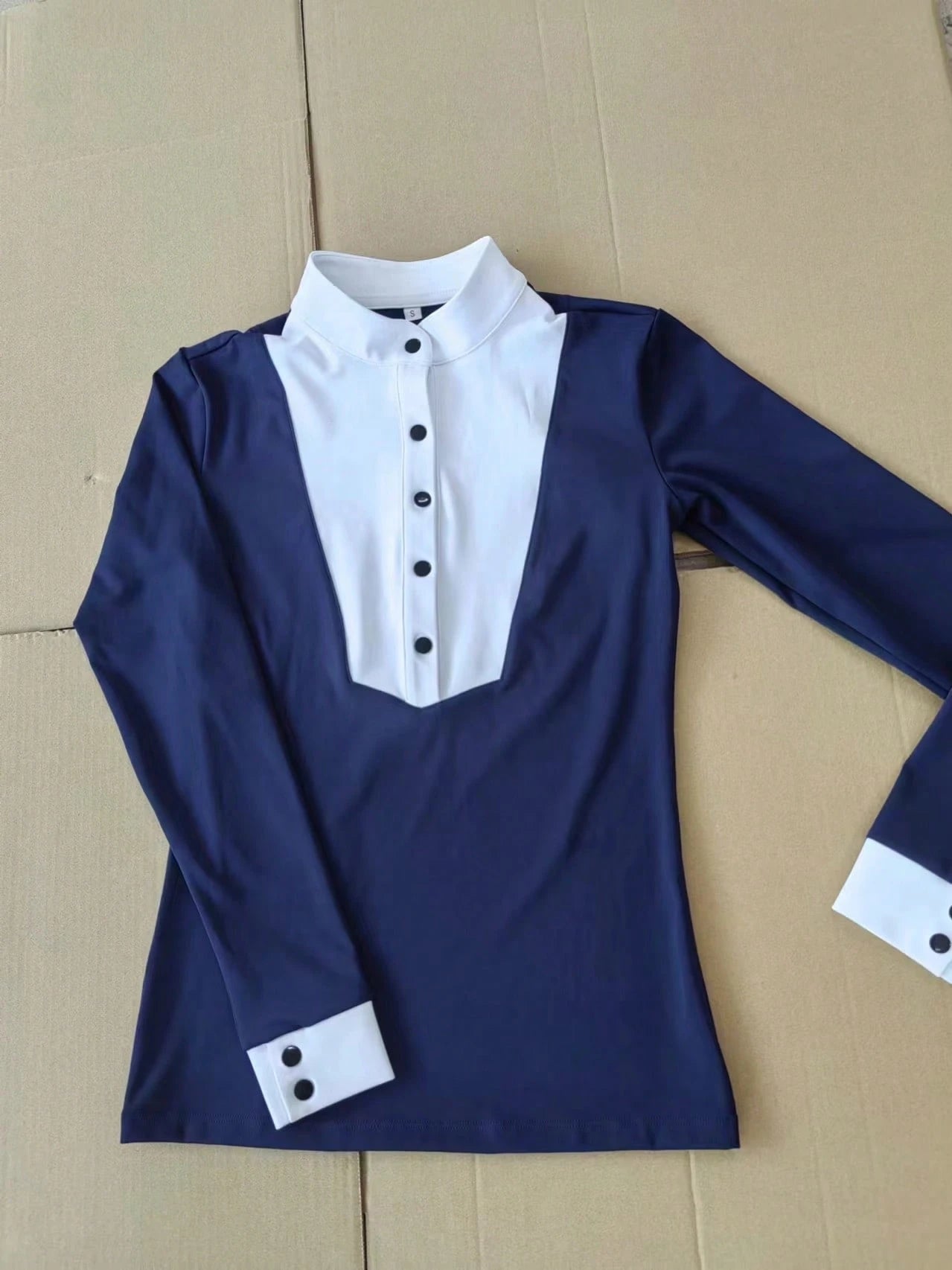Spring-Autumn Equestrian Long Sleeve Stretch Fit Riding Shirt, Knit Polo Collar Equestrian Top, Suitable For All Seasons
