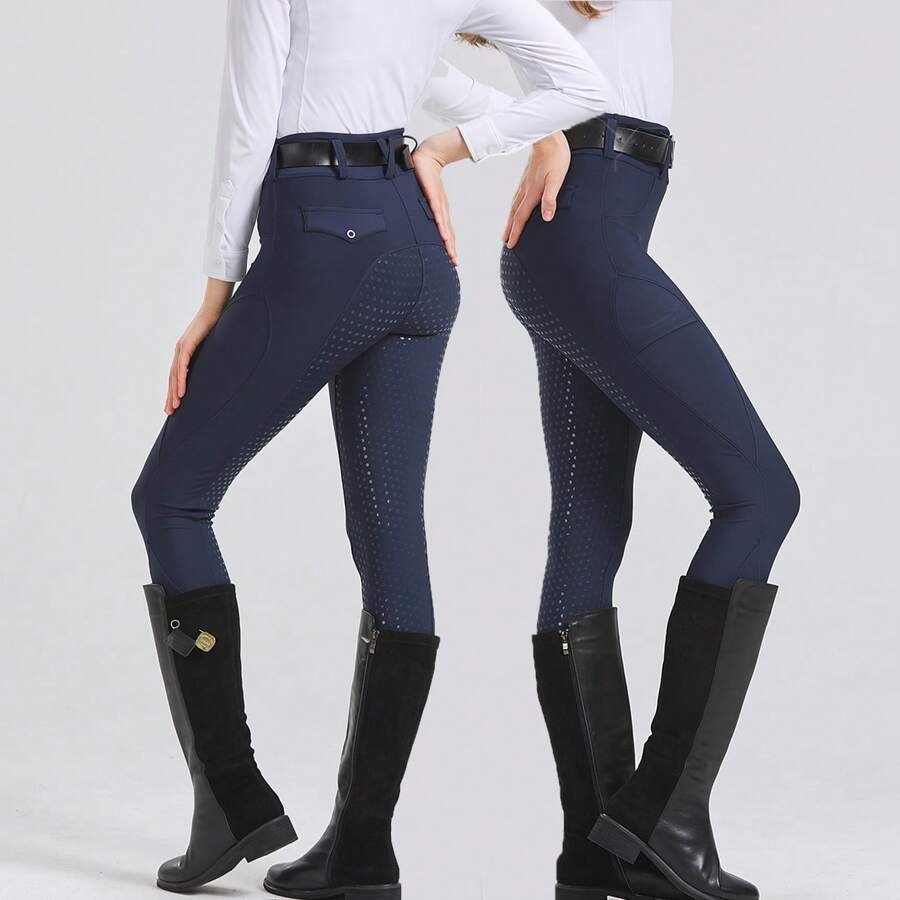 4-Seasons Quick-Dry Professional Equestrian Sports Pants, Elastic Slim-Fit Wear-Resistant Silicone Anti-Slip Horse Riding Pants, Equestrian Equipment (Non-Fleece)