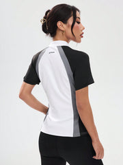 Women's Color Block Raglan Sleeve Half Button Up Fitted Equestrian Jacket