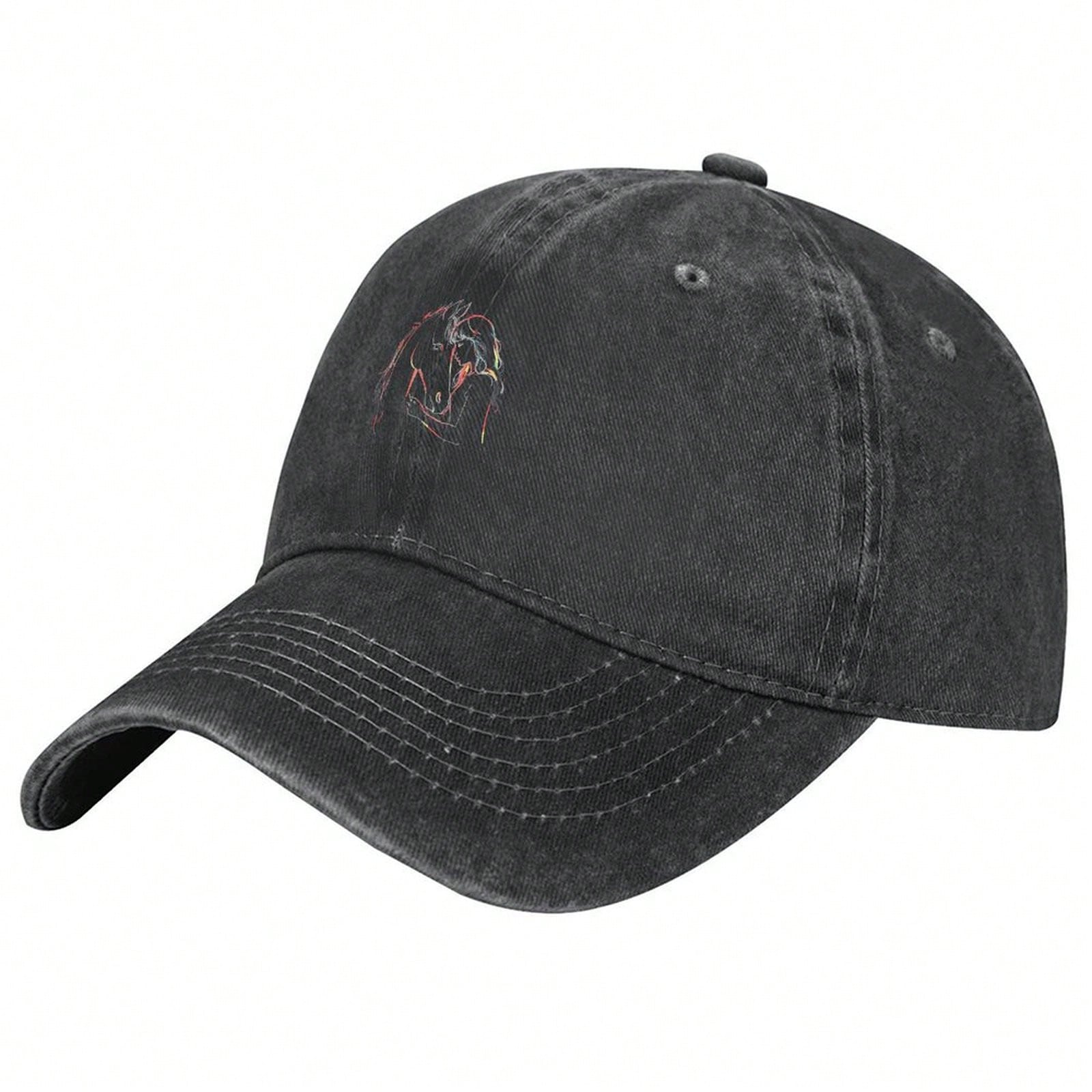 Stylish Printed Horse Lover Horseback Riding Equestrian Print Fashion Denim Baseball Cap - Adjustable Washed Cotton Dad Hat - Lightweight, Breathable & Durable - Unisex Outdoor Sports & Casual Style