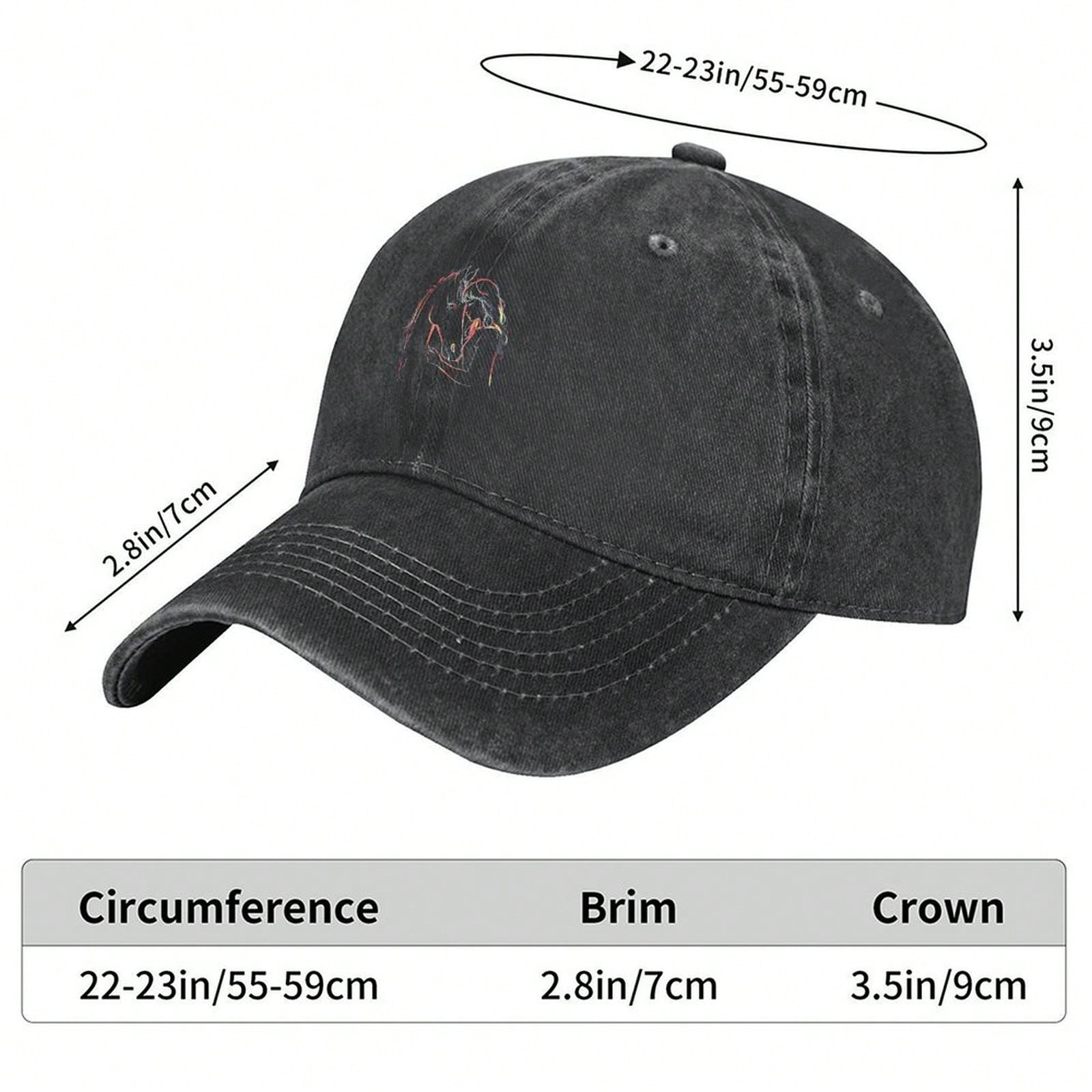 Stylish Printed Horse Lover Horseback Riding Equestrian Print Fashion Denim Baseball Cap - Adjustable Washed Cotton Dad Hat - Lightweight, Breathable & Durable - Unisex Outdoor Sports & Casual Style