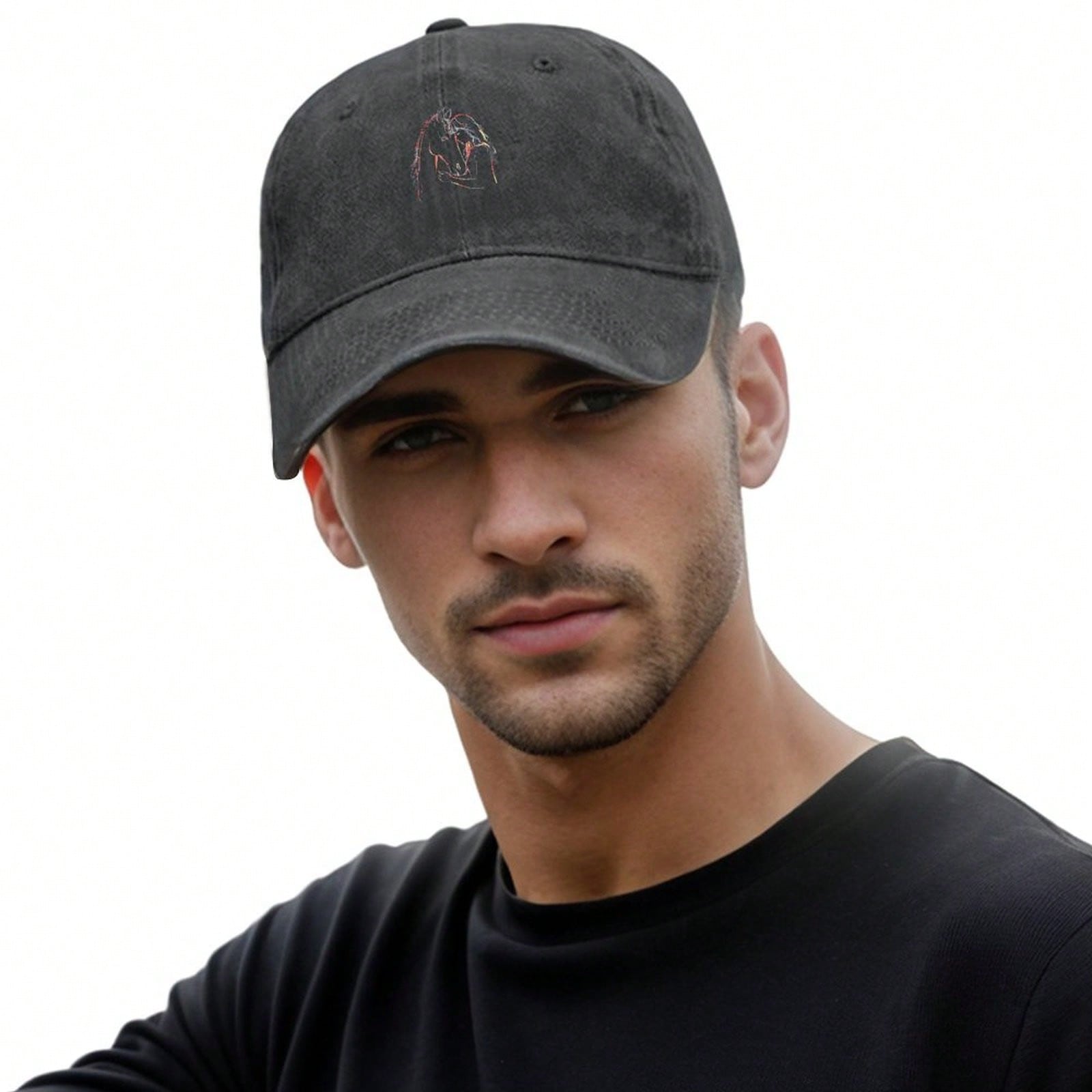 Stylish Printed Horse Lover Horseback Riding Equestrian Print Fashion Denim Baseball Cap - Adjustable Washed Cotton Dad Hat - Lightweight, Breathable & Durable - Unisex Outdoor Sports & Casual Style