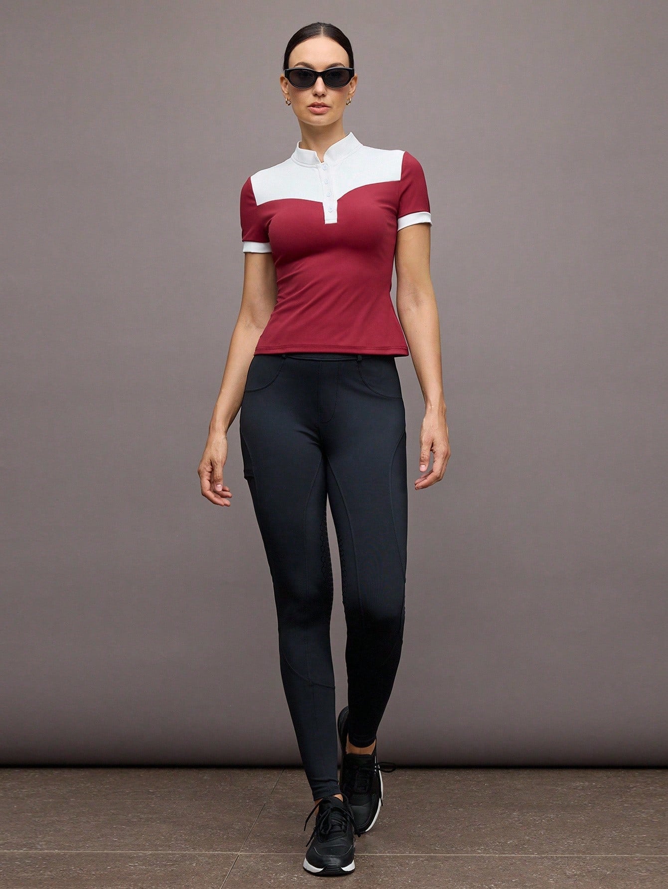 Activina Burgundy Top Women's Short Sleeve Equestrian Outfit