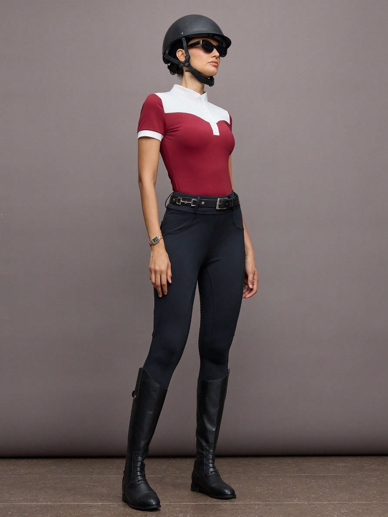 Activina Burgundy Top Women's Short Sleeve Equestrian Outfit